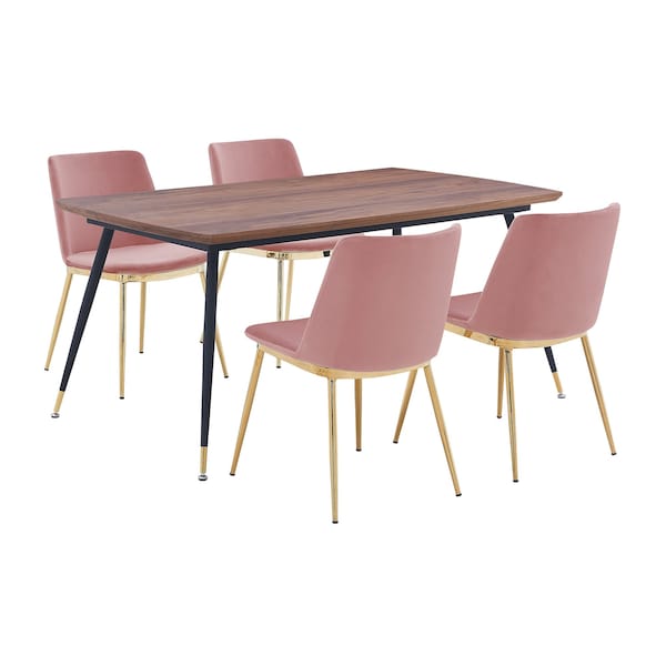 Armen Living Messina Pink Velvet 5 Piece Rectangular Dining Set SETMSDIPNK5E - main